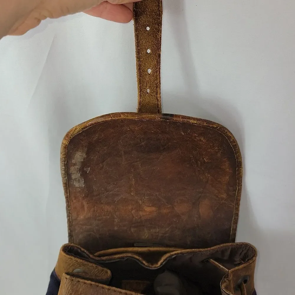 Vintage BHL Leather Ethnic Aztec Woven Wool Backpack